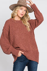 Rust Textured Knit Exposed Seam Sweater