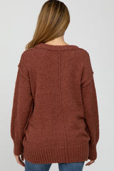 Rust Textured Knit Exposed Seam Maternity Sweater