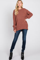 Rust Textured Knit Exposed Seam Sweater