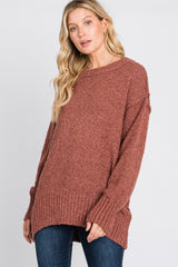 Rust Textured Knit Exposed Seam Sweater