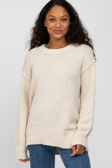 Ivory Textured Knit Exposed Seam Sweater