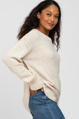 Ivory Textured Knit Exposed Seam Sweater