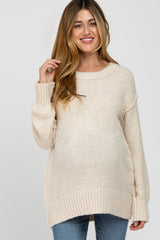 Ivory Textured Knit Exposed Seam Maternity Sweater