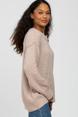 Beige Textured Knit Exposed Seam Sweater