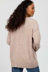 Beige Textured Knit Exposed Seam Sweater