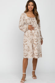 Taupe Paisley Smocked Maternity Dress