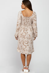 Taupe Paisley Smocked Maternity Dress