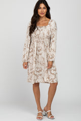 Taupe Paisley Smocked Maternity Dress