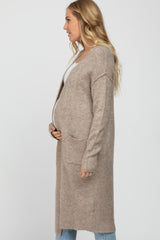 Taupe Long Chunky Knit Maternity Cardigan