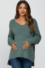 Light Olive V-Neck Maternity Sweater