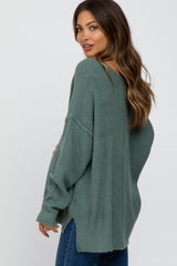 Light Olive V-Neck Maternity Sweater