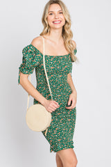 Green Floral Smocked Fitted Mini Dress