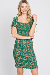 Green Floral Smocked Fitted Mini Dress