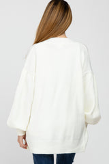 Ivory Puff Sleeve Front Pocket Maternity Cardigan