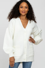 Ivory Puff Sleeve Front Pocket Maternity Cardigan