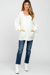 Ivory Puff Sleeve Front Pocket Maternity Cardigan