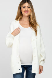 Ivory Puff Sleeve Front Pocket Maternity Cardigan