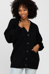 Black Puff Sleeve Front Pocket Maternity Cardigan