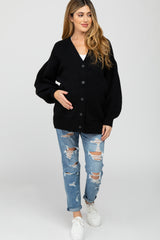 Black Puff Sleeve Front Pocket Maternity Cardigan