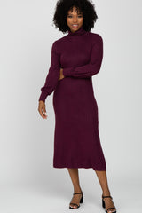 Burgundy Brushed Rib Knit Turtle Neck Maternity Midi Dress