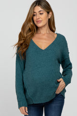 Teal V-Neck Maternity Sweater