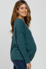 Teal V-Neck Maternity Sweater