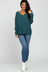 Teal V-Neck Maternity Sweater