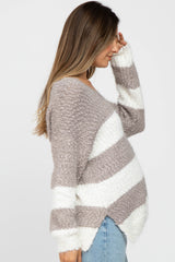 Mocha Striped V-Neck Eyelash Maternity Sweater