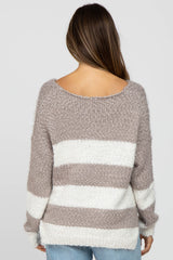 Mocha Striped V-Neck Eyelash Maternity Sweater