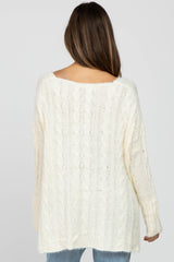 Ivory V-Neck Side Slit Cable Knit Maternity Sweater