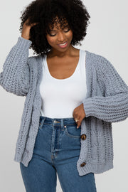 Blue Cable Knit Button Front Cardigan