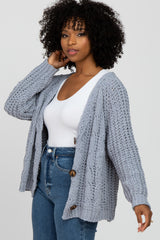 Blue Cable Knit Button Front Cardigan