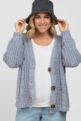 Blue Cable Knit Button Front Maternity Cardigan