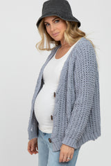 Blue Cable Knit Button Front Maternity Cardigan