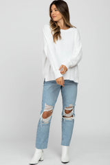 White Exposed Seam Side Slit Maternity Sweater