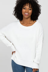 White Exposed Seam Side Slit Maternity Sweater