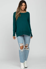 Dark Teal Exposed Seam Side Slit Maternity Sweater