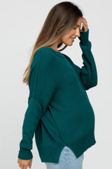 Dark Teal Exposed Seam Side Slit Maternity Sweater