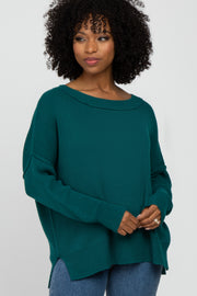 Dark Teal Exposed Seam Side Slit Sweater