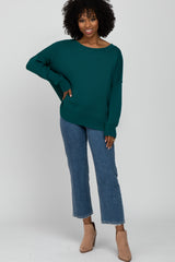 Dark Teal Exposed Seam Side Slit Sweater