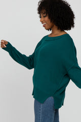 Dark Teal Exposed Seam Side Slit Sweater