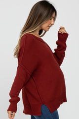 Burgundy Exposed Seam Side Slit Maternity Sweater