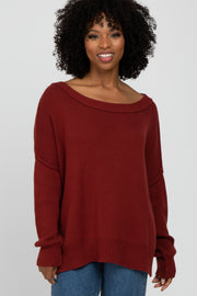 Burgundy Exposed Seam Side Slit Sweater