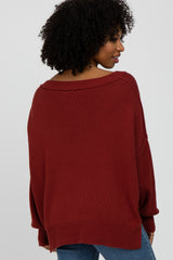 Burgundy Exposed Seam Side Slit Sweater