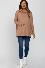 Salmon Waffle Knit Cowl Neck Maternity Top