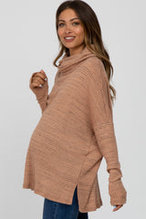 Salmon Waffle Knit Cowl Neck Maternity Top