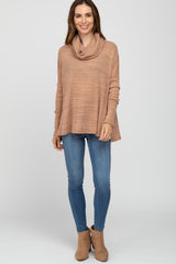 Salmon Waffle Knit Cowl Neck Top