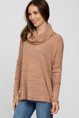 Salmon Waffle Knit Cowl Neck Maternity Top