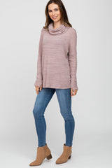 Mauve Waffle Knit Cowl Neck Top