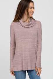 Mauve Waffle Knit Cowl Neck Top